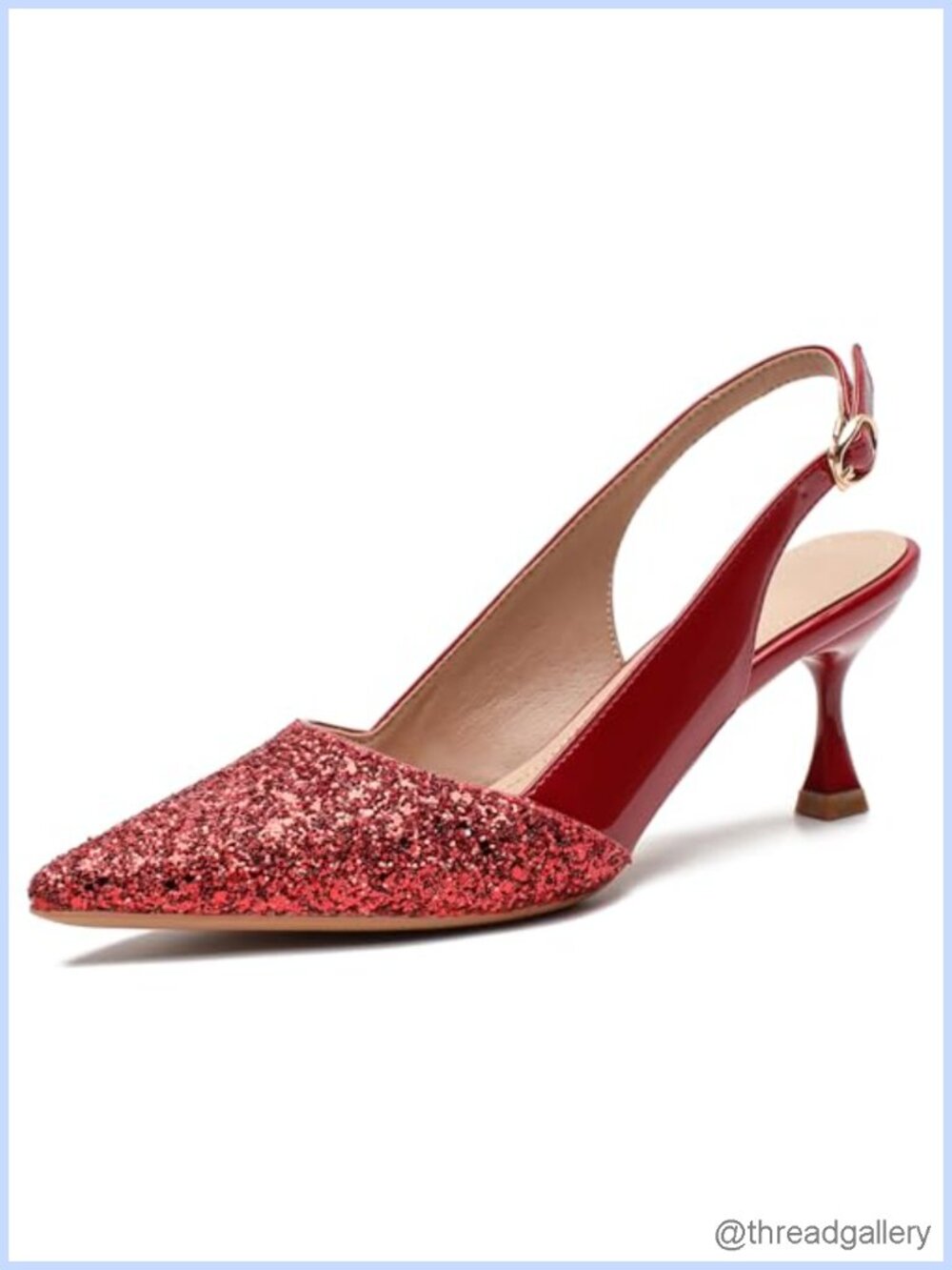 Women's Kitten Heels 2 Inch Sequin Pointed Toe Leather Pumps Slip On Wedding